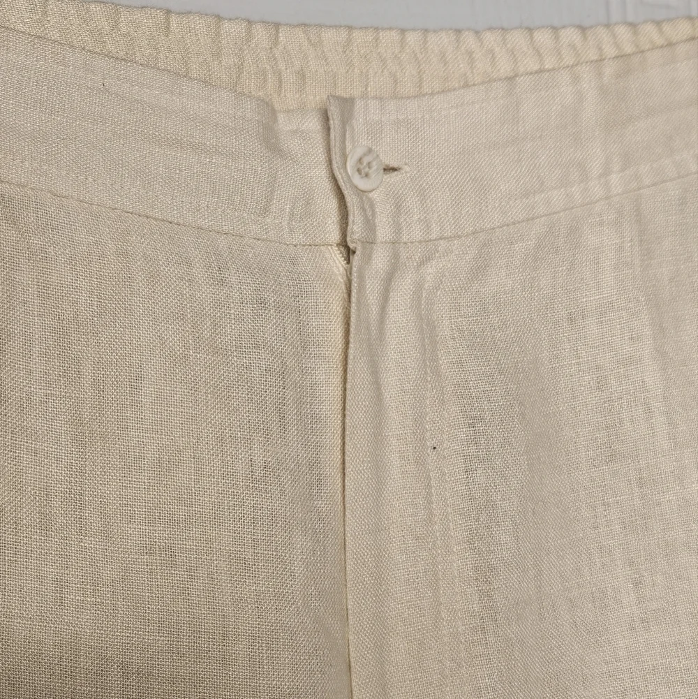 dbLife Womens Vintage Cream Linen Pants Wide Leg High Rise Flat Front Sz XL EUC